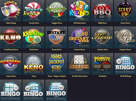 یک ویژگی ویژه در وگاس کرست ، تعداد زیادی از بازی های Bingo ، Keno و Scratch است.